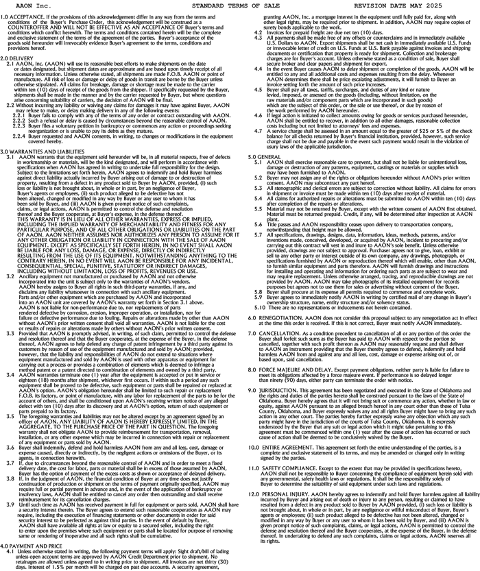 AAON STANDARD TERMS OF SALE (May 2025)-1